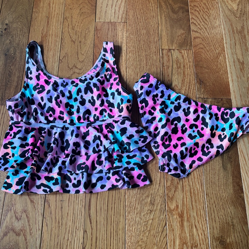 Sugar & Jade Girls Leopard Ruffle Tankini Swimsuit Set - Size 10 (M)